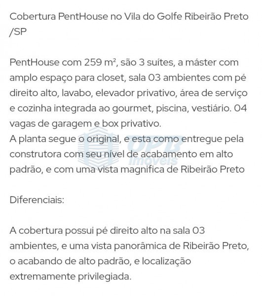 OPB Imóveis | Imobiliária em Ribeirão Preto | SP - Cobertura - COLINA DO IPE - Ribeirão Preto